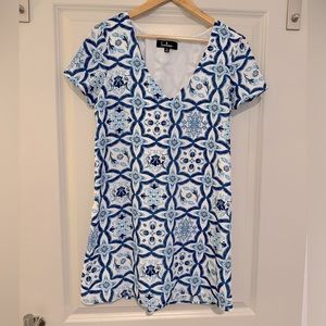 Lulus Mini Dress with Blue Tile Print